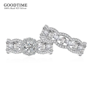 Luxury  Pure 100% 925 Sterling Silver Women Ring Set Zircon Engagement Ring Wedding Bridal Band Anniversary Jewelry Gift