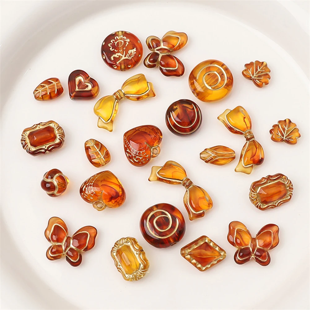 

20pcs Vintage Amber Gold Bead Shapes Diy Bracelet Jewelry Necklace Making Materials Handmade Ornaments Tools Acrylic