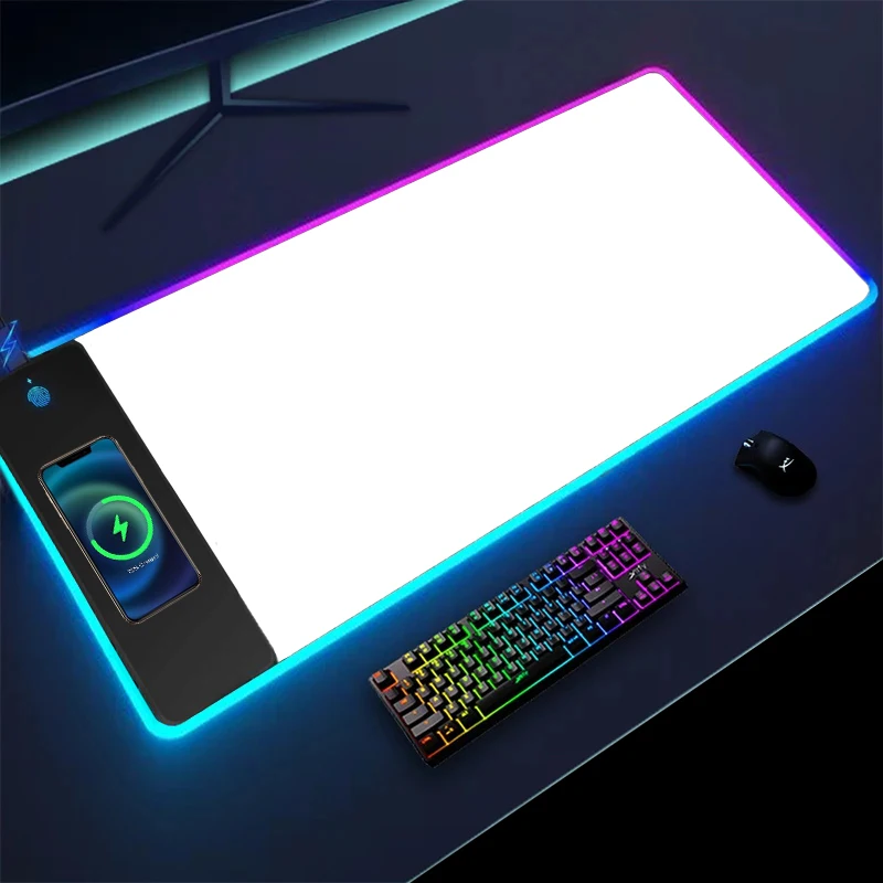 Carregamento sem Fio Branco Mouse Pad Desk Carpet Gaming Laptops pc Gamer Acessórios Tapete de Computador Rgb xl - Imagem 3