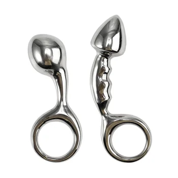 Stainless steel huge heavy small large size Metal anal beads butt plug with pull ring insert BDSM ass sex toy dildo gay couple 2