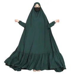 Ramadan Abaya Middle Eastern Muslim Solid Color Long Robe Kaftan, Chador Headscarf Dress, Islam Kebaya For Women Dubai Khimar