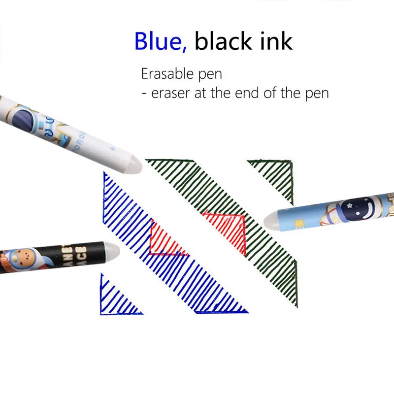 Astronaut Panda 16pcs/mix Erasable Pen 0.5mm Fine Point Friction Pens with Erasers Black Blue Ink School Writing Stationery 5