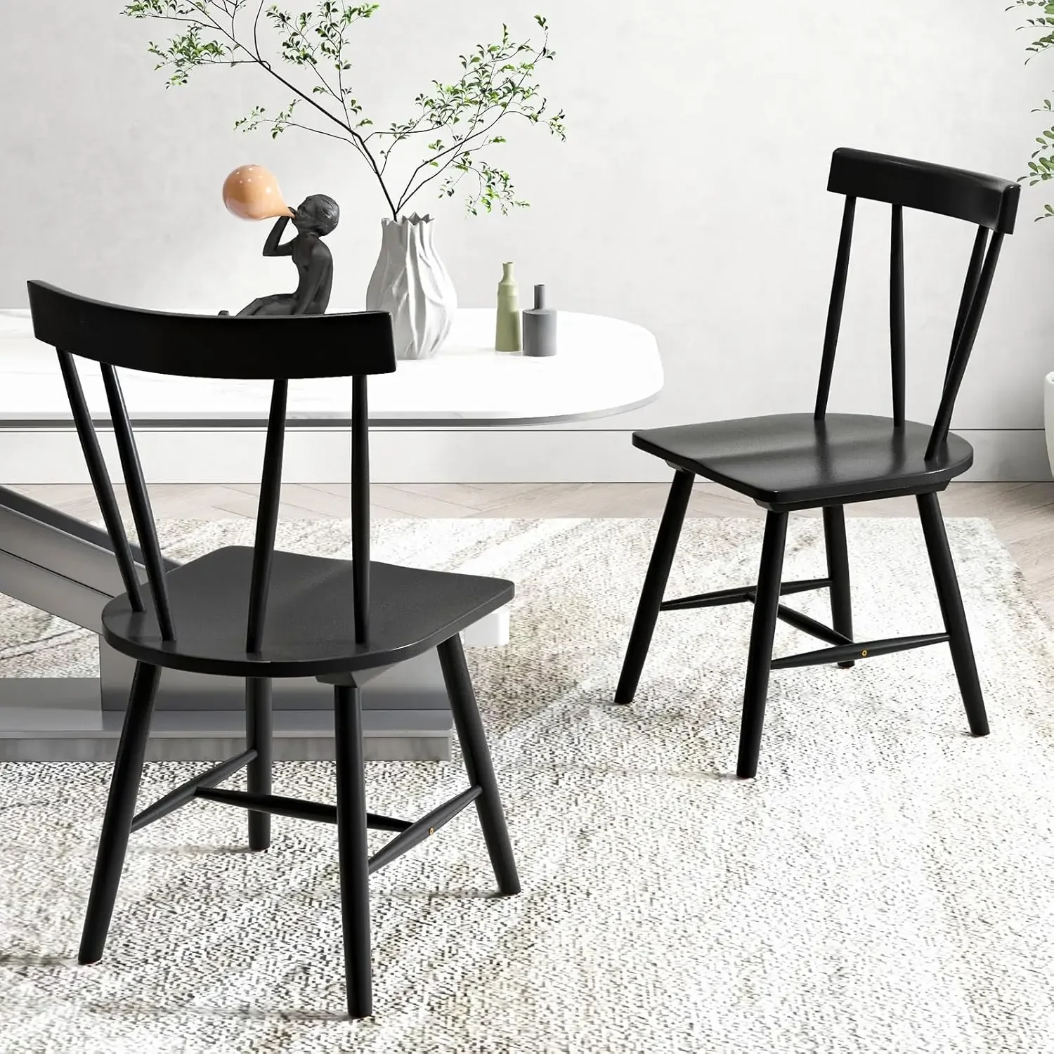 Set of 4 Windsor Chairs, Rubber Wood Dining Chairs with Spindle Back, Wide Seats, Anti-Slip Foot Pads, Max Load 330 Lbs, Armless 4