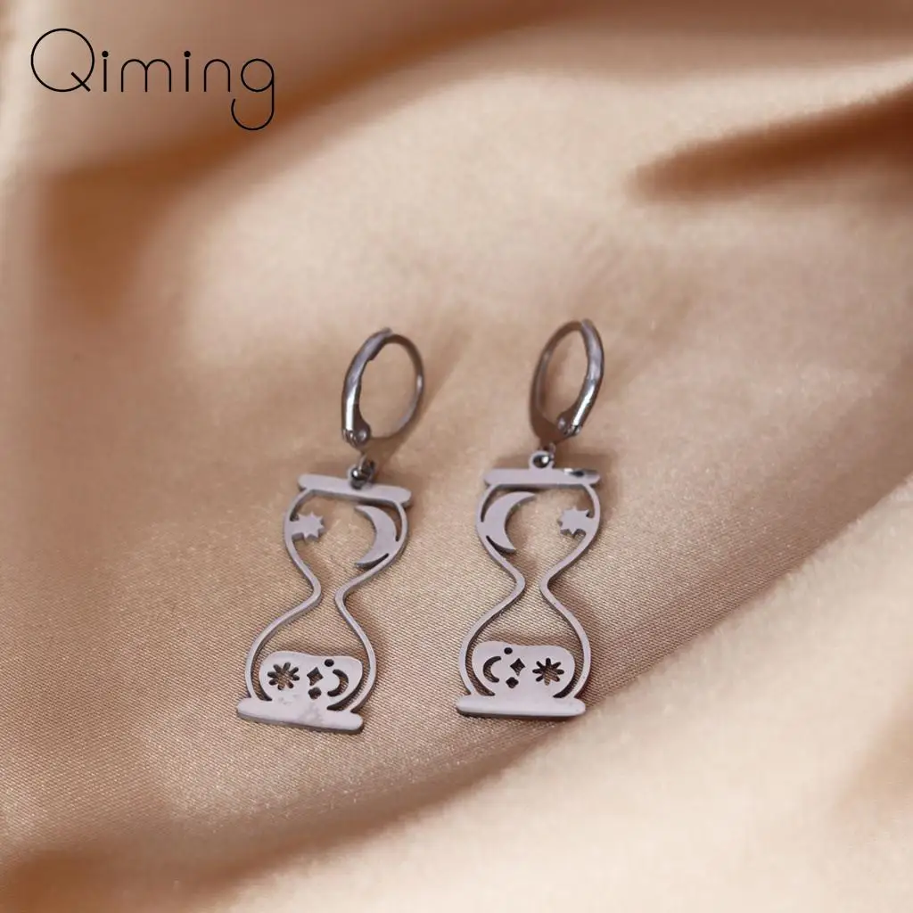 

Stainless Steel Time Hourglass Earrings For Women Moon Sun Celestial Silver Jewelry Hoop Earrings