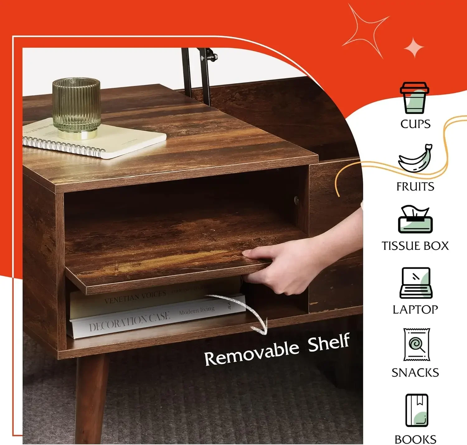 -New-Coffee Table, 47“ Lift Top Coffee Tables with Adjustable Storage Shelf and Hidden Compartment