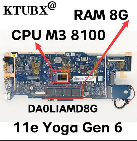 FRU: 5B20W77247 материнская плата для ноутбука lenovo thinkpad 11e Yoga Gen 6 da0liamd8g с процессором m3 8100