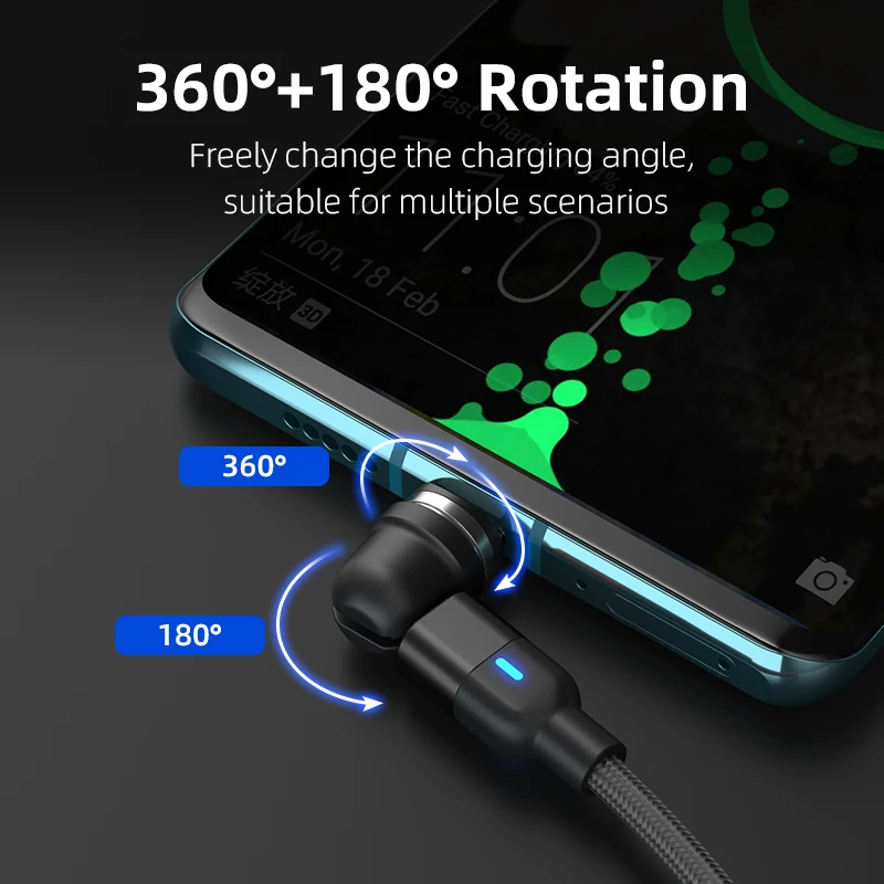 Magnetic 540° Rotating USB Type C Charging Cable - Fast Charge 2.4A