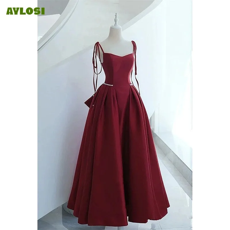 

AyLosi Vintage Women's Evening Party Dresses Elegant Stain Beading Bow Sling Lace-up Ball Gown Party Dress for Women Vestidos