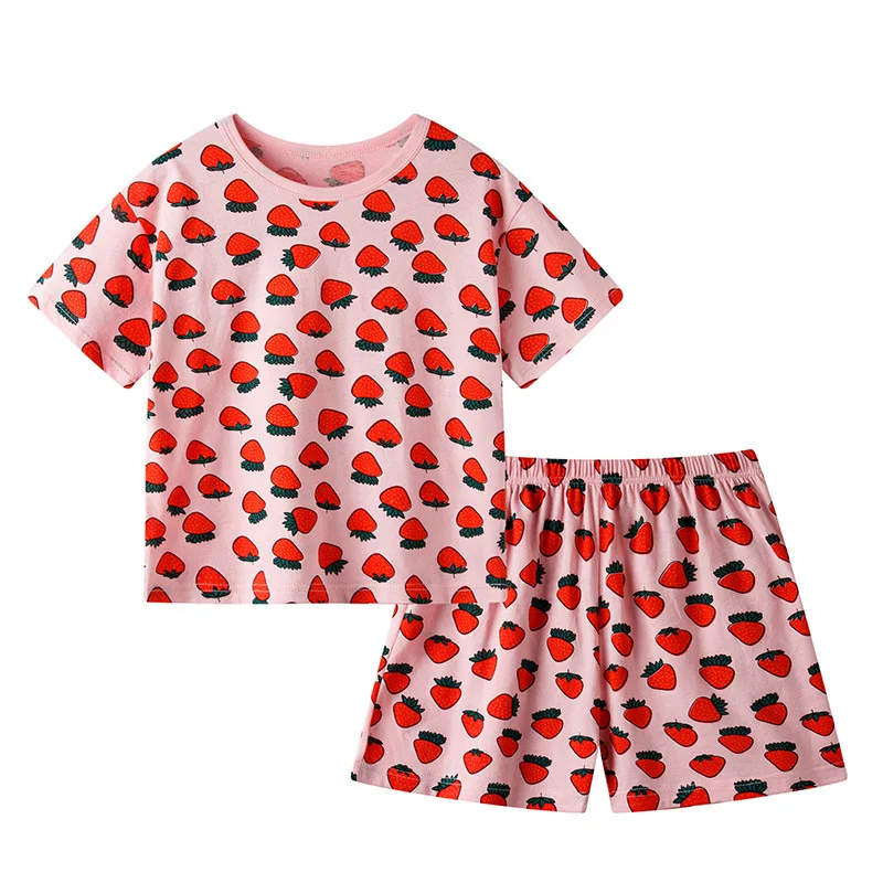 

Summer Kids Girl Boy Clothes Set Cotton Strawberry Pateern Top T-shirts and Shorts Bottom 2pieces Homewear Sleepwear Pajamas