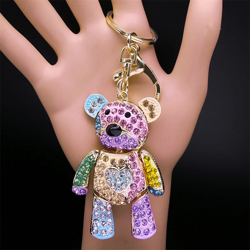 Cute Sweet Colorful Full Crystal Big Bear Key Chain Alloy Rhinestone  Fashion Bag Accessories Keyring Jewelry Wholesale N9029 - AliExpress
