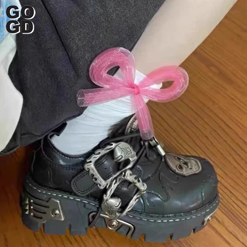 GOGD 남녀공용 플랫폼 커플 앵클 부츠, 해골 금속 버클 오토바이 부츠, 고딕 스타일 빅 사이즈, 여성 패션 2