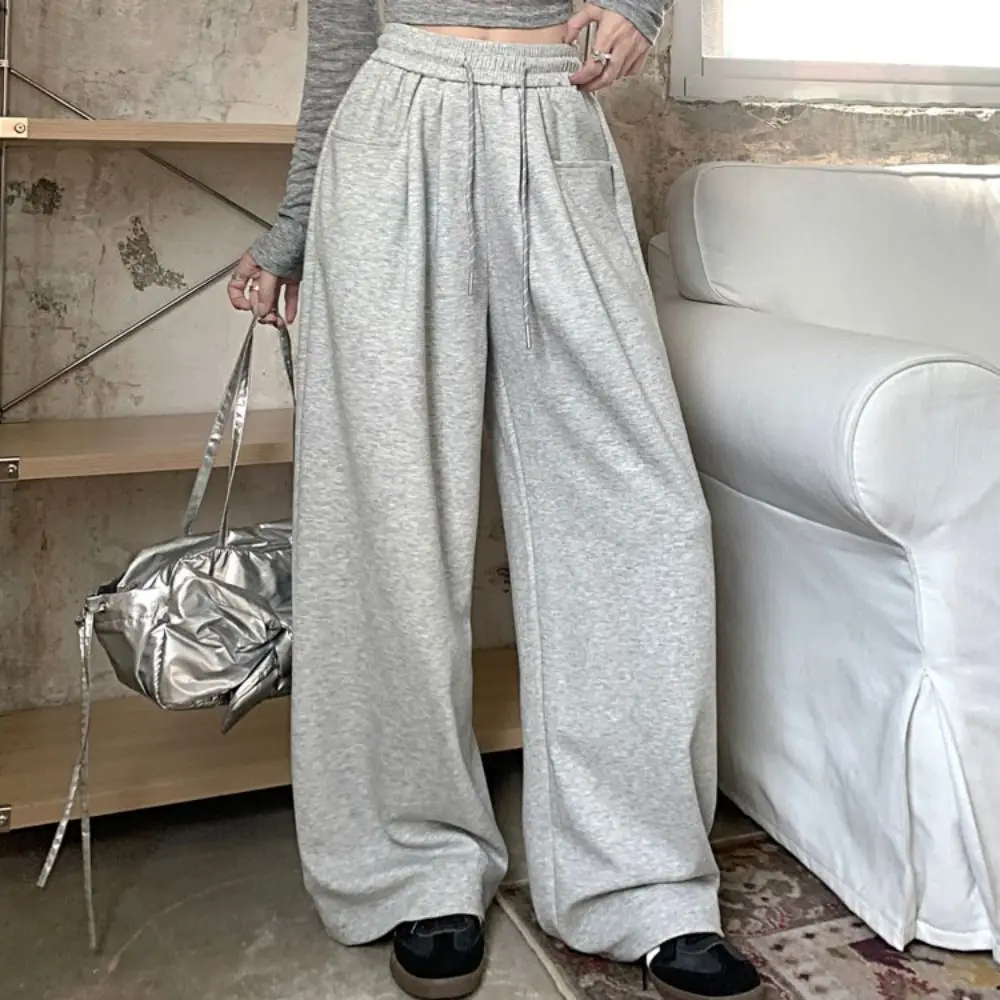 Breathable Drawstring Straight Leg Pants Loose Workout Trousers Casual Pants Women High Waist Autumn Wide Leg Pants Gym