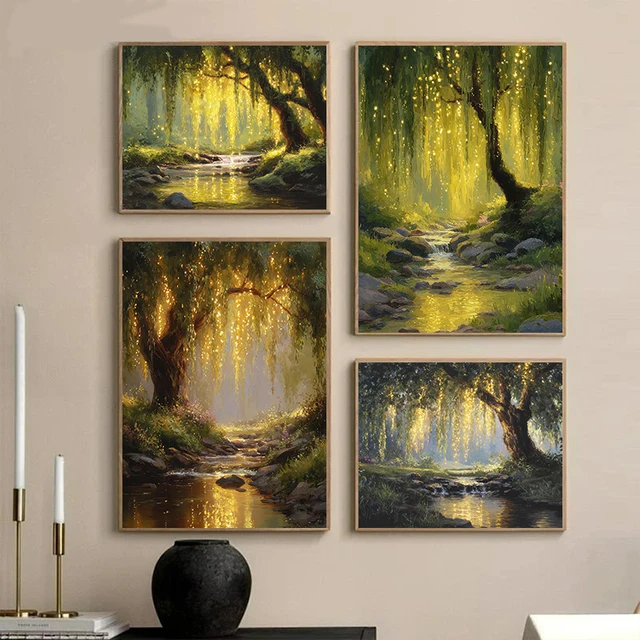 Mysterious Willow Tree Wall Art – Rustic Nature Canvas Prints for Living Room Décor 2