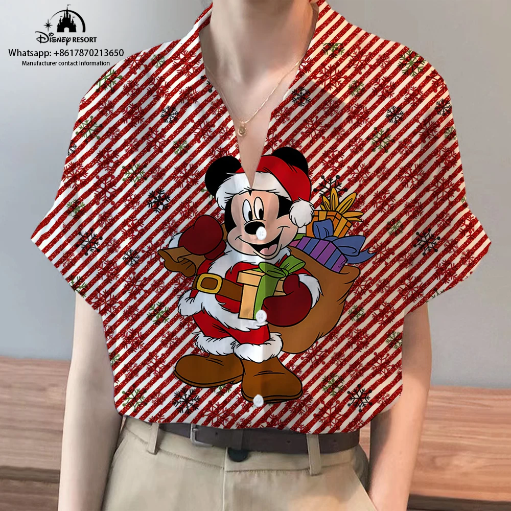 New Boho Disney Brand Christmas Mickey and Minnie Anime Short Sleeve Shirt Summer Casual Beach Party Ladies Kawaii Top y2k