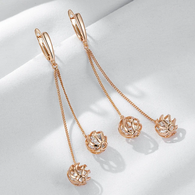 Kinel Hot Trend Long Tassel Dangle Earrings For Women Fashion 585 Rose Gold Color Natural Zircon Fine Daily Jewelry Crystal Gift 5