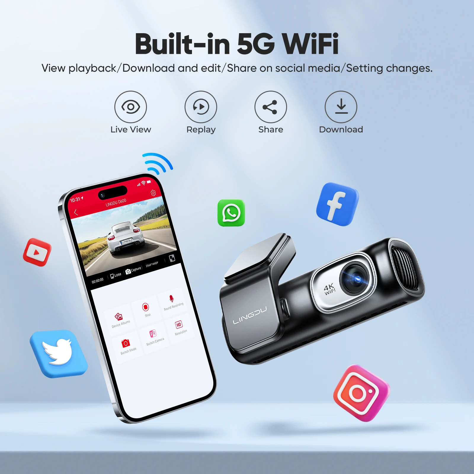 LINGDU D600 대시 캠 4K 2160P UHD 자동차 DVR 내장 GPS WiFi 음성 제어 대시 자동차 카메라 24H 주차 모니터 야간 투시경 ??? ?