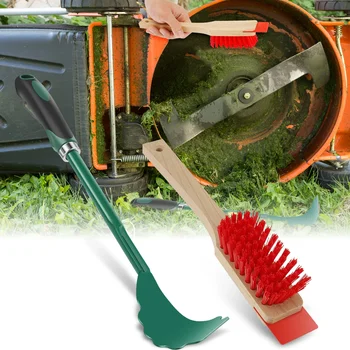 Mower Deck Scraper Deck Cleaner Tool with Stiff Bristle Brush Lawn Mower Longhandle Maintenance Scraper Cleaning Tool for Garden 1