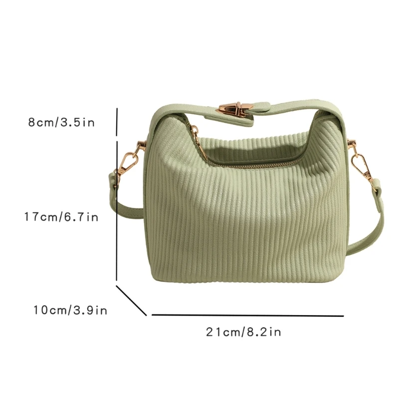 Fashion Pleated PU Solid Color Crossbody Bag Top Handle Zippered Handbag Purse E74B