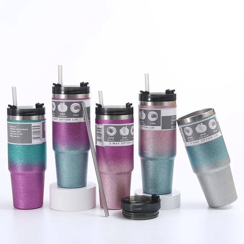 

Creative gradient color 304 stainless steel car cup Large -capacity insulation preservation cold ice bully cup car straw cup