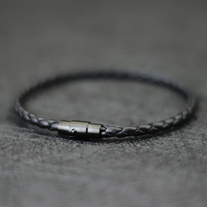 Genuine Leather Men Bracelet with Micro Magnetic Punk Style