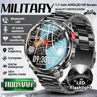 Military GPS Compass Smart Watch Men 1100mAh Battery Flashlight Heart Rate 100+Sports Mode Bluetooth Call Waterproof Smartwatch