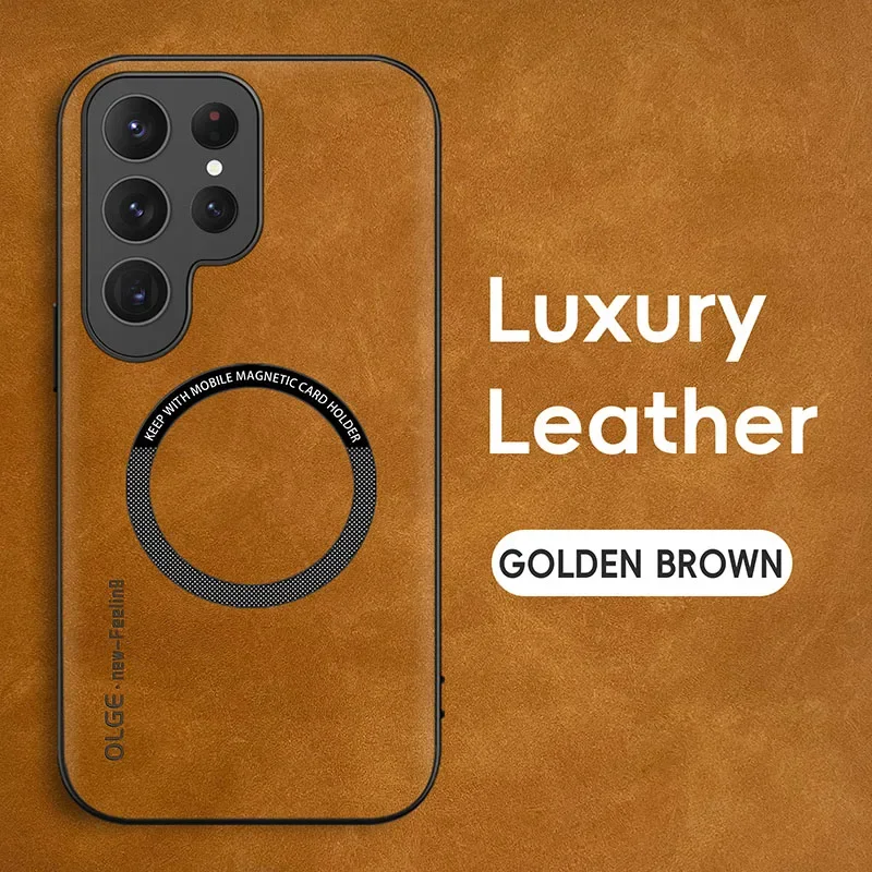 Luxury Leather Magnetic Case with Magsafe Wireless Charging Cover