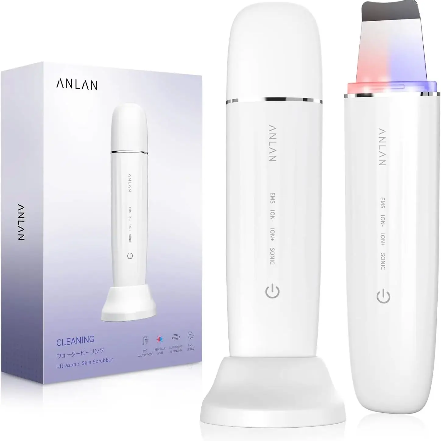 thumbnail image 1 of ANLAN Ultrasonic Skin Scrubber Peeling Facial Ultrasonic EMS Facial Lifting Red Blue Skin Care Pore Deep Cleansing Machine IPX7, 1 of 5