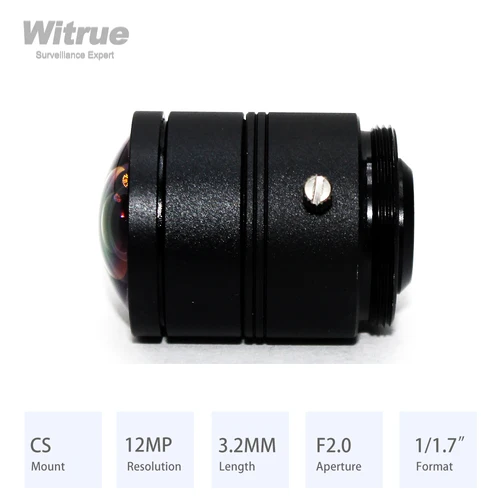 Witrue HD 12MP CS 마운트 CCTV 렌즈, 3.2mm 광각, 150 도 조리개, F2.0 포맷, 감시 IP 카메라용, 1/1 인치 2