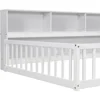 Full Montessori Floor Bed with Bedside Bookcase & Shelves, Full Size Floor Bed W/Safety Guardrails, No Box Spring Needed 4