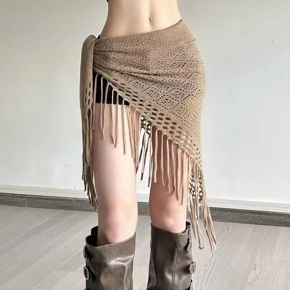 Women Tassel Belly Dance Clothing Knitted Bohemian Style Triangular Scarf Hip Scarf Adult Dance Practice 1