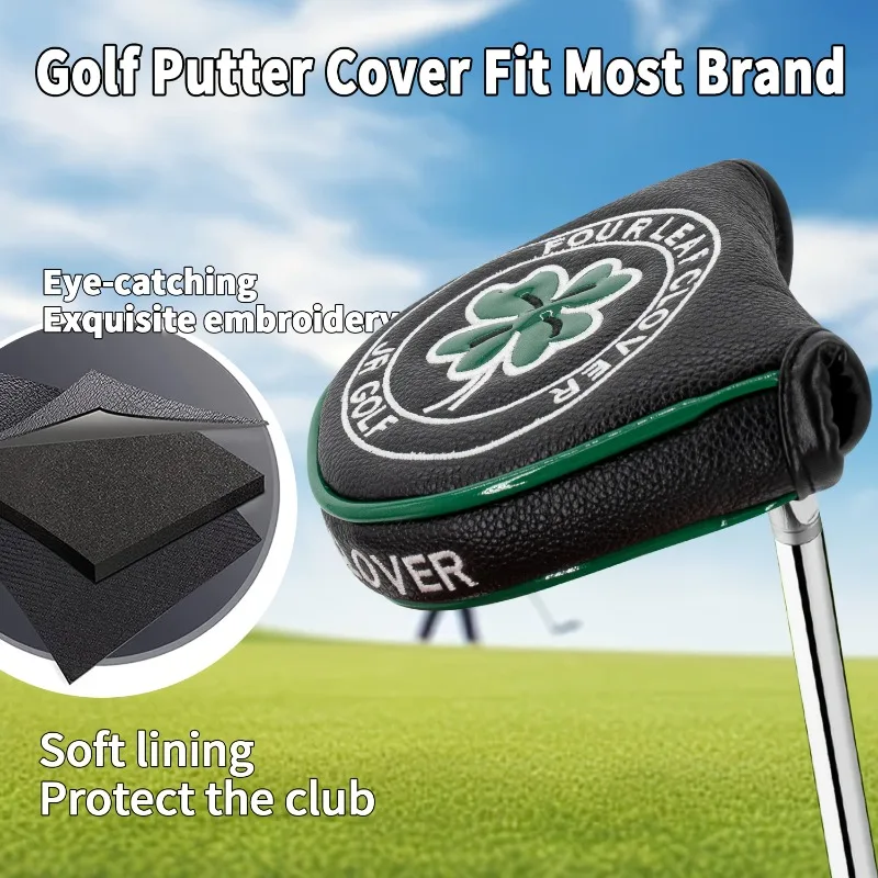 Clover Golf Putter Head Cover - Durable & Stylish Design, Premium Protection in Black or White