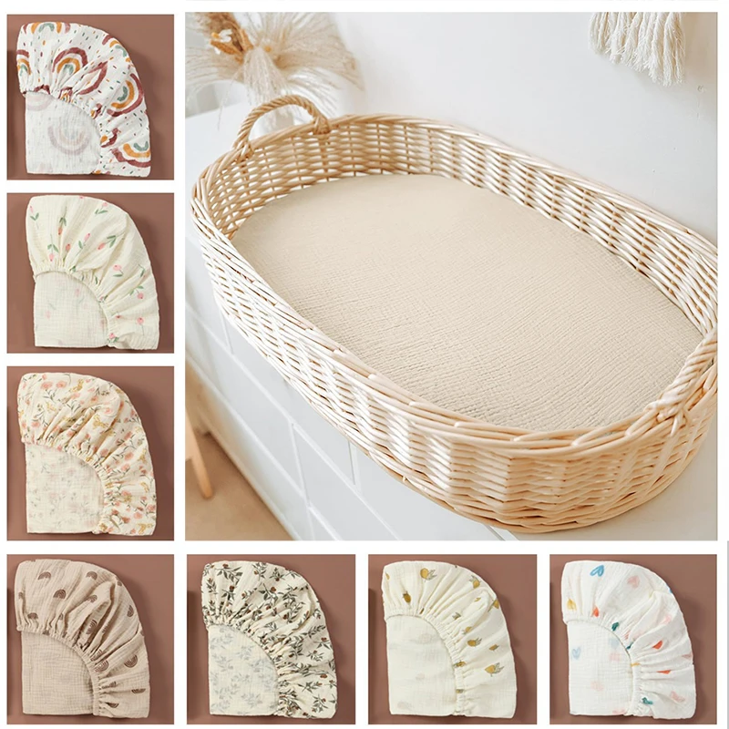 Baby Fitted Bassinet Sheet Newborn Changing Pad Cover Solid/Printed Breathable Crib Fitted Sheets Cradles Mattress Cover