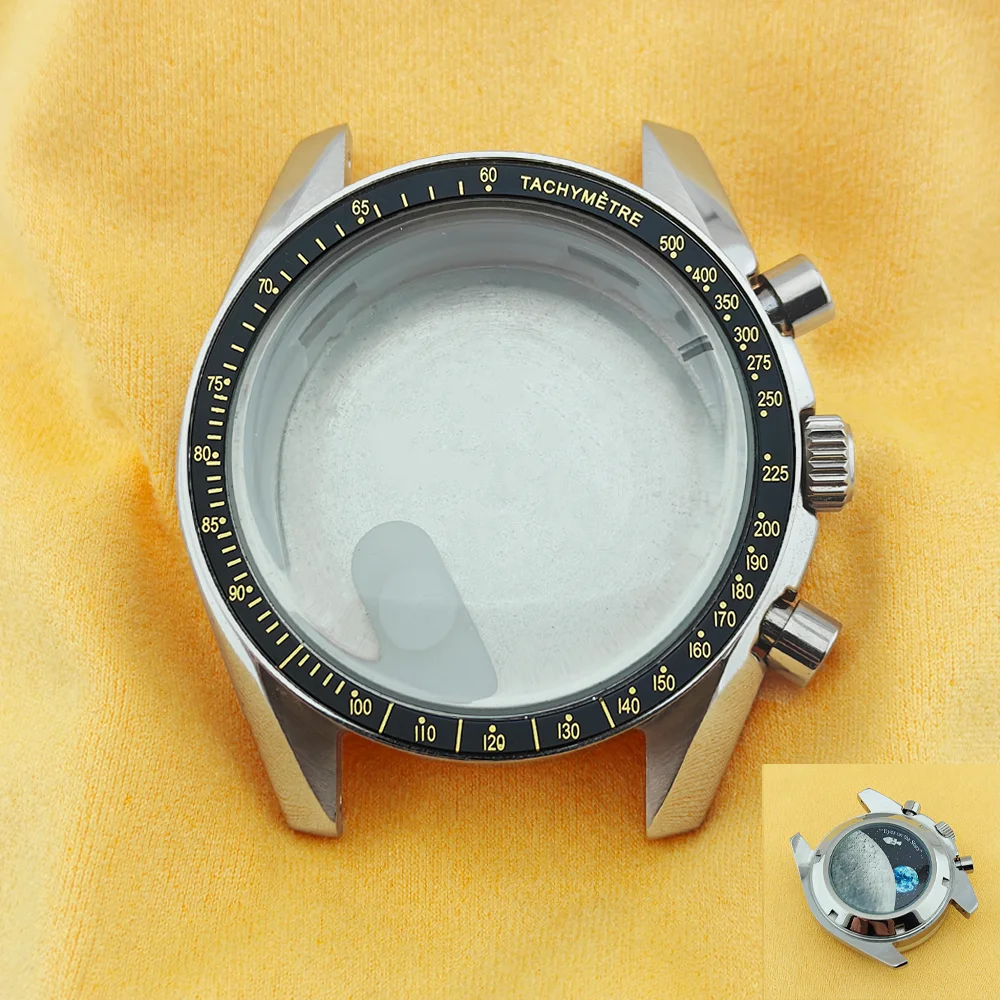 Moon Pattern Stainless Steel Chronograph Watch Case, 39.7mm