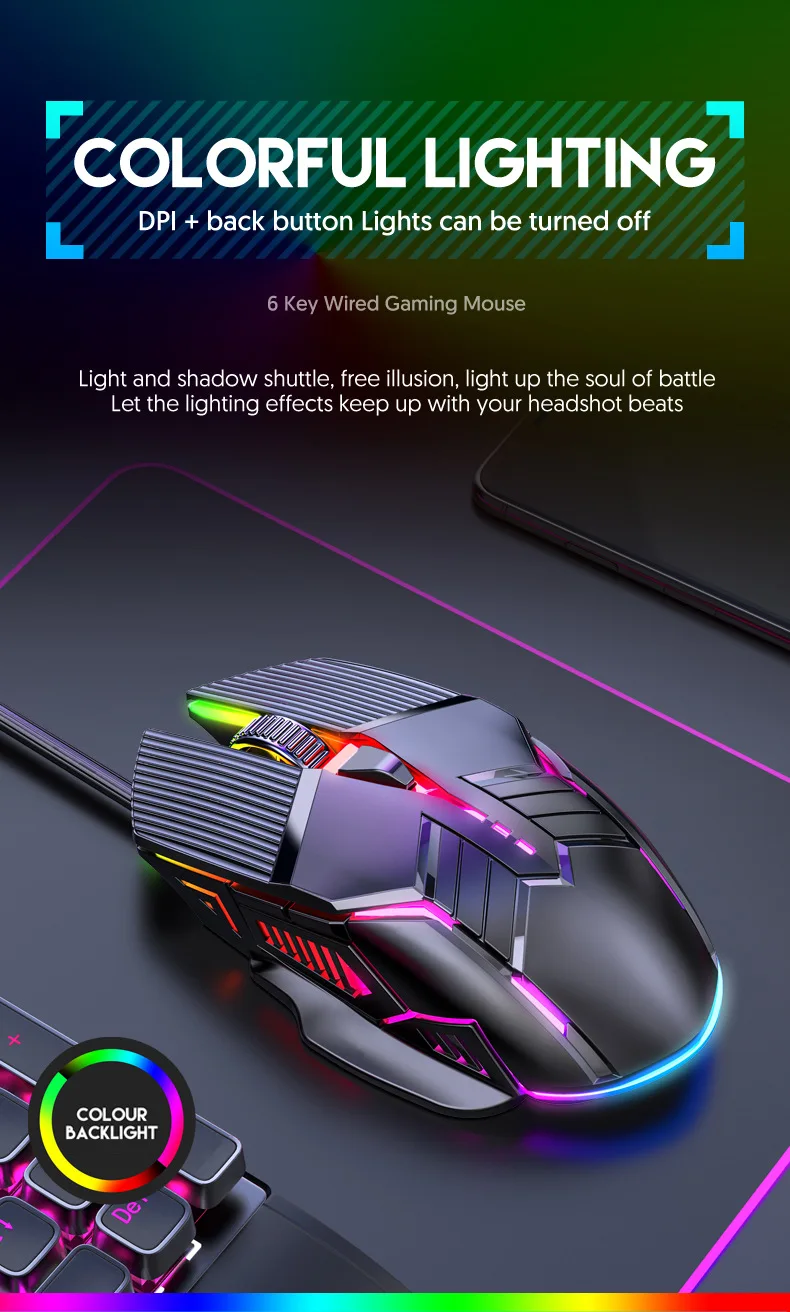 3200DPI Ergonomic Wired Gaming Mouse USB Computer Mouse Gaming RGB Mause Gamer Mouse 6 Button LED Silent Mice for PC Laptop