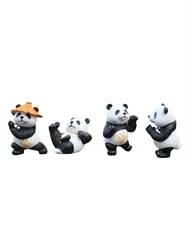 Panda-Themed Car and Office Decorative Ornament Set - 4 Pieces (Black)