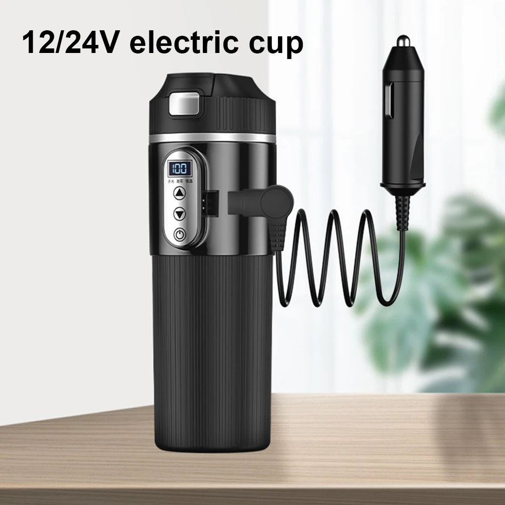 12V/24V 휴대용 차량용 히팅컵 스마트 온도 센서 차량용 히팅컵 디지털 LCD 디스플레이 스테인리스 스틸 전기 물컵