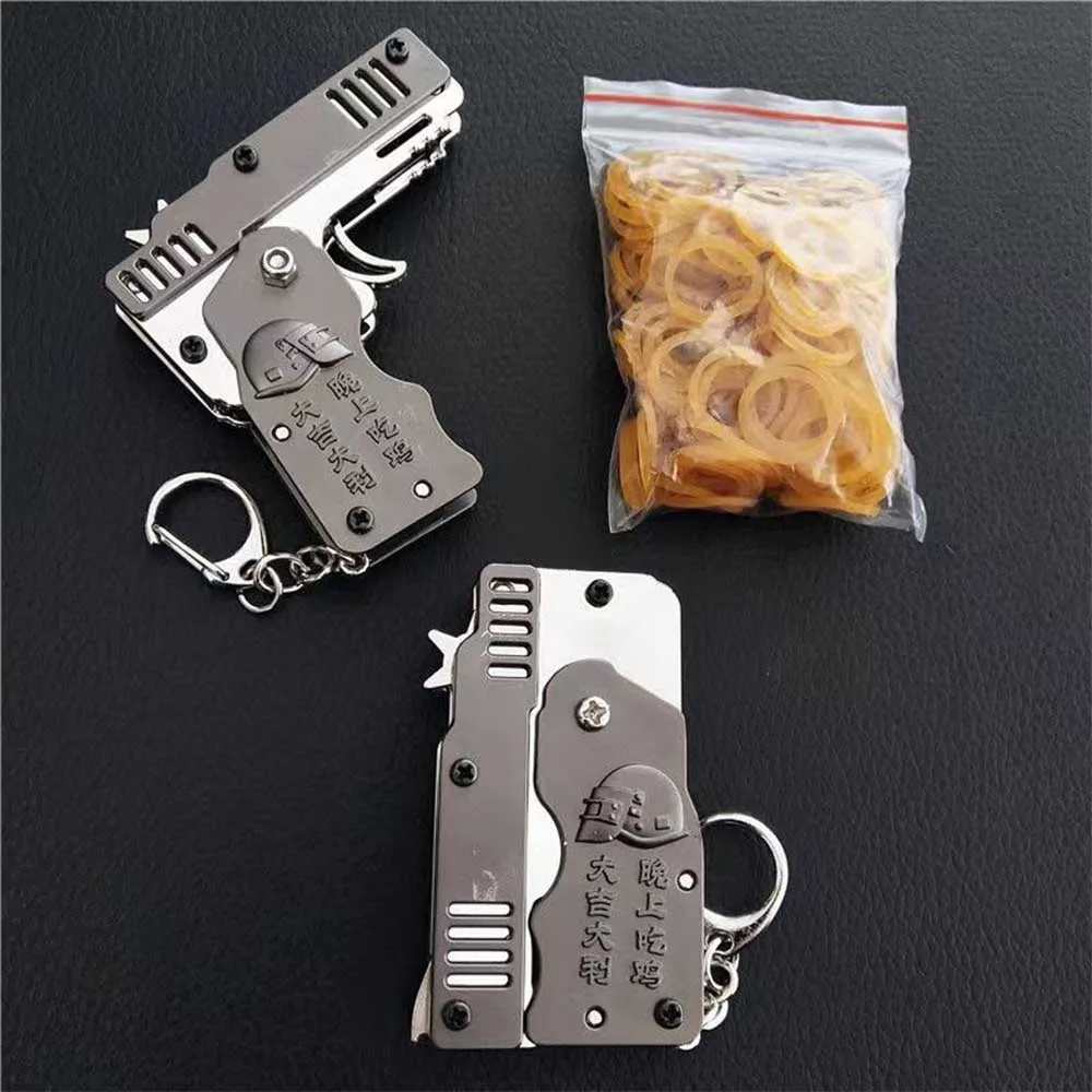 Keychain Rubber Band Toy Guns Folding Metal Gun Gifts Mini Pistol 2