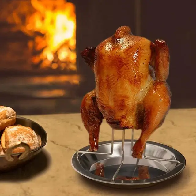 Rozsdamentes Acél Csirke Grill Állvány Élelmiszer-Minőségű Sült Csepegtető Serpenyővel Tartóhoz A Sütőhez - Image 4
