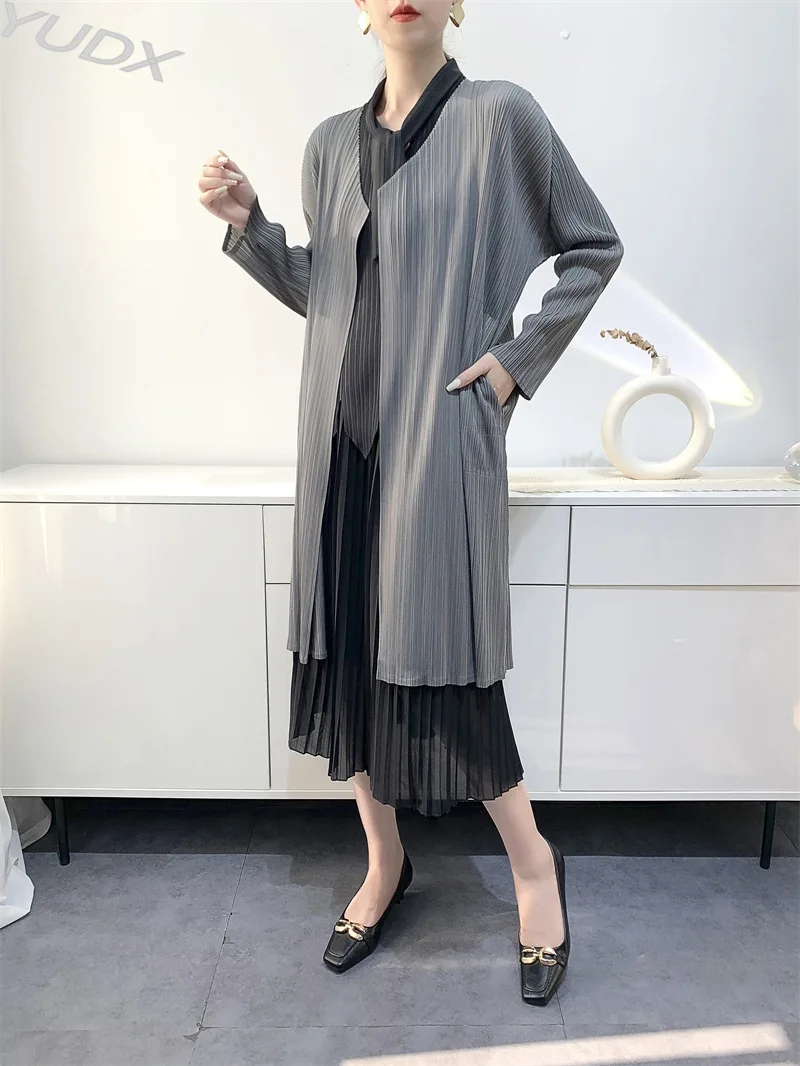 

Женская плиссированная ветровка Miyake, кардиган с длинными рукавами, весна-осень 2023, Новые Длинные Топы большого размера для девушек