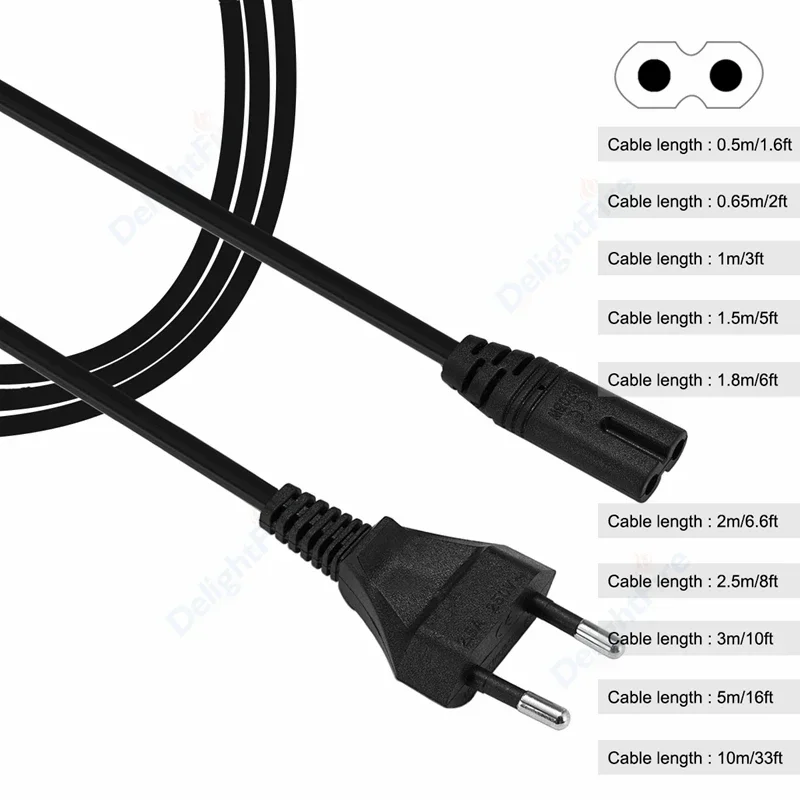 Power Extension Cord EU Power Extension Cord 0.5m/1m/1.5m/3m/5m/10m Notebook AC Cable IEC C7 Power Cable Radio Speaker TCL Apple LG TV Sony PS