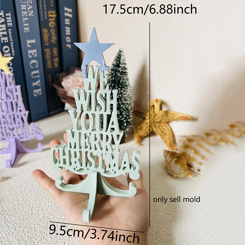 Silicone mold Merry Christmas English ornament for DIY decoration aroma plaster epoxy resin clay