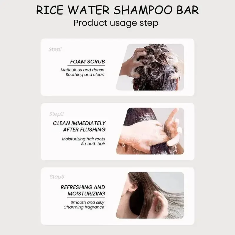 Rice Shampoo Bar 1/2/3pcs Organic Rice Shampoo Soap Bar Cleanses Oil Free Conditioning Soap Rice Water Protein Nourishing Hair Growth Bar