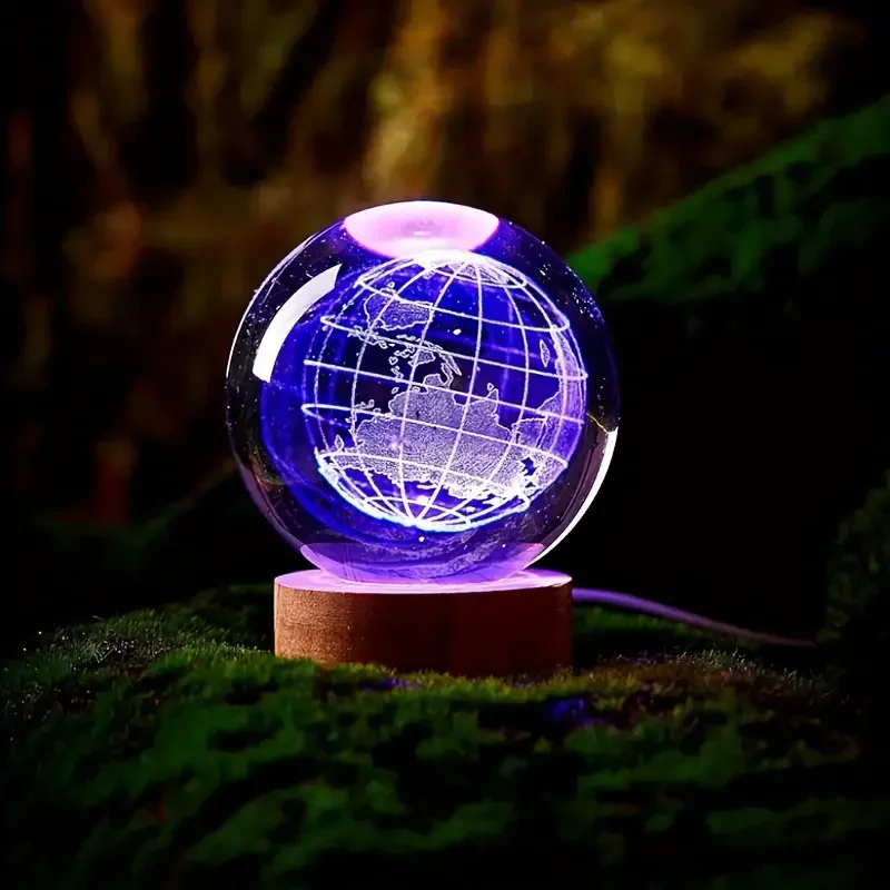 LED Night Light Night Light 3D Crystal Ball Decor 6cm 3D Crystal Ball Stitch Pikachu Wooden Base with Planet Night Light Laser Carving Children's Gifts