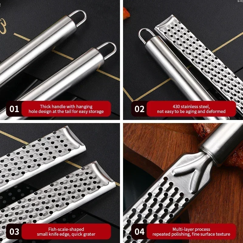 Kitchen Tools Long Handle Cheese Grater Made of Stainless Steel for Cheese Baking and Lemon Zest Grating