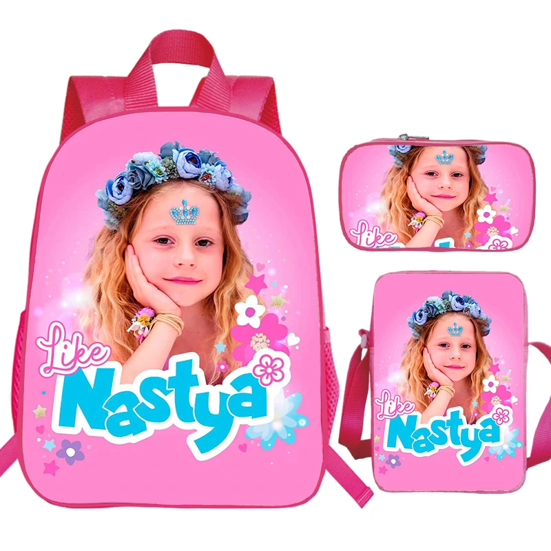 

3pcs Set Like Nastya Pink Backpacks Cute Girl Print Primary and Middle School Students Bookbag Girls Anime Mochila Kids Backpack