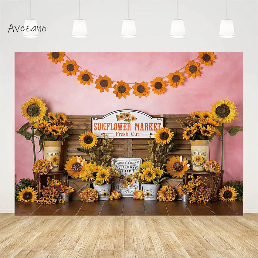 

Avezano Photography Background Sunflower Market Farm Pink Wall Kids Birthday Portrait Backdrop Photo Studio Decor Photozone