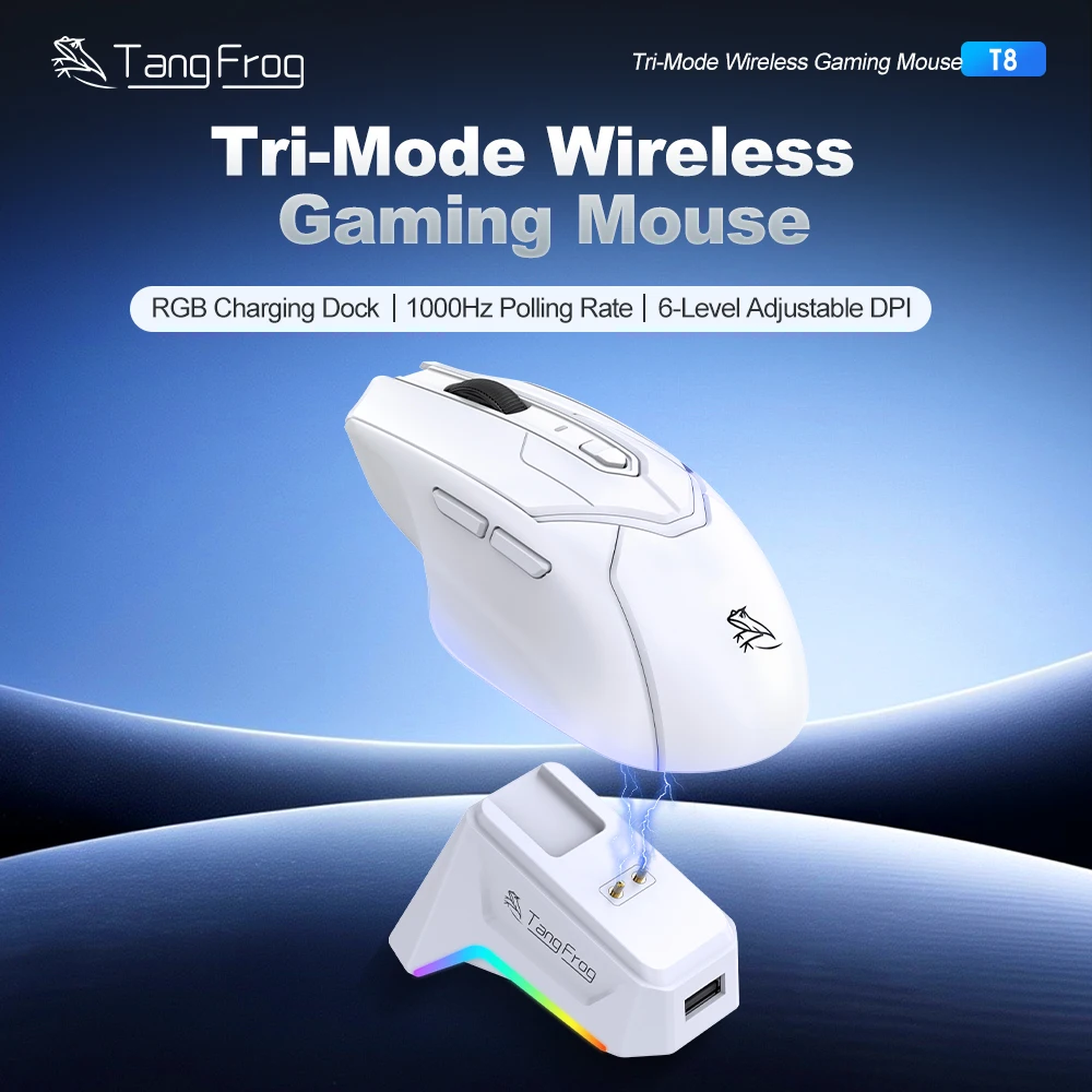 Enhanced Gaming Mouse - TangFrog T8: High-Precision 24000 DPI, Durable Huano Switches, Long-Lasting Battery, Ultra-Fast Polling Rate, Lightweight Design