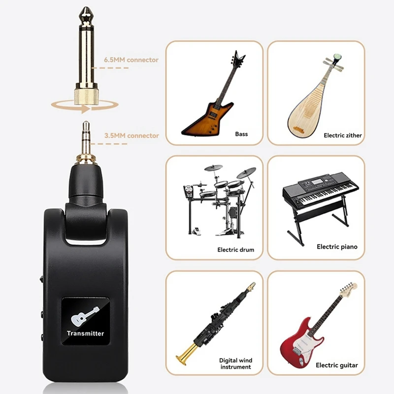 Wireless Guitar System Audio Digital Guitar Transmitter Receiver Built-In Rechargeable Battery For Electric Bass