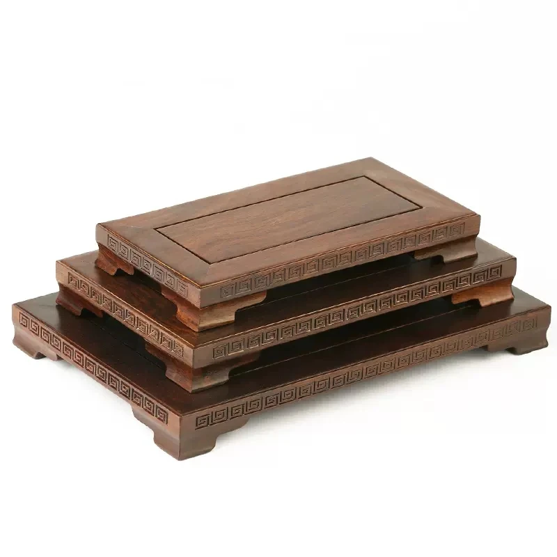 Rectangular Wooden Base, Square Vase, Solid Wood Stone Ornaments, Mahogany Buddha Base
