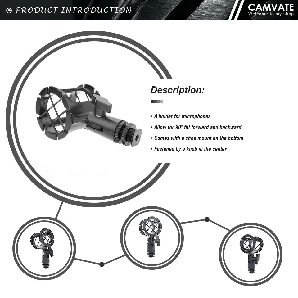 CAMVATE Camera Universal 90° Tilt Microphone Holder Bracket/Microphone Suspension Shock Mount With Cold Shoe Mount For Boompoles
